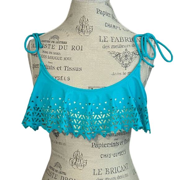 PINK Other - Victoria’s Secret PINK teal blue cut out ruffle bikini top size small
